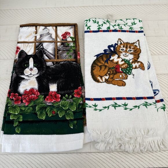 6 Kitty Cat Kitchen Dish Towel Lot Knit Crochet Hanging Cottagecore VTG Kitten - Picture 6 of 13